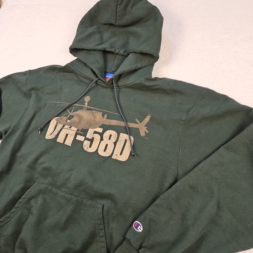 Champion US Army Bell OH-58D Kiowa Warrior Helicopter Mens Hoodie Sz M Pockets